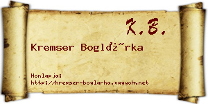 Kremser Boglárka névjegykártya